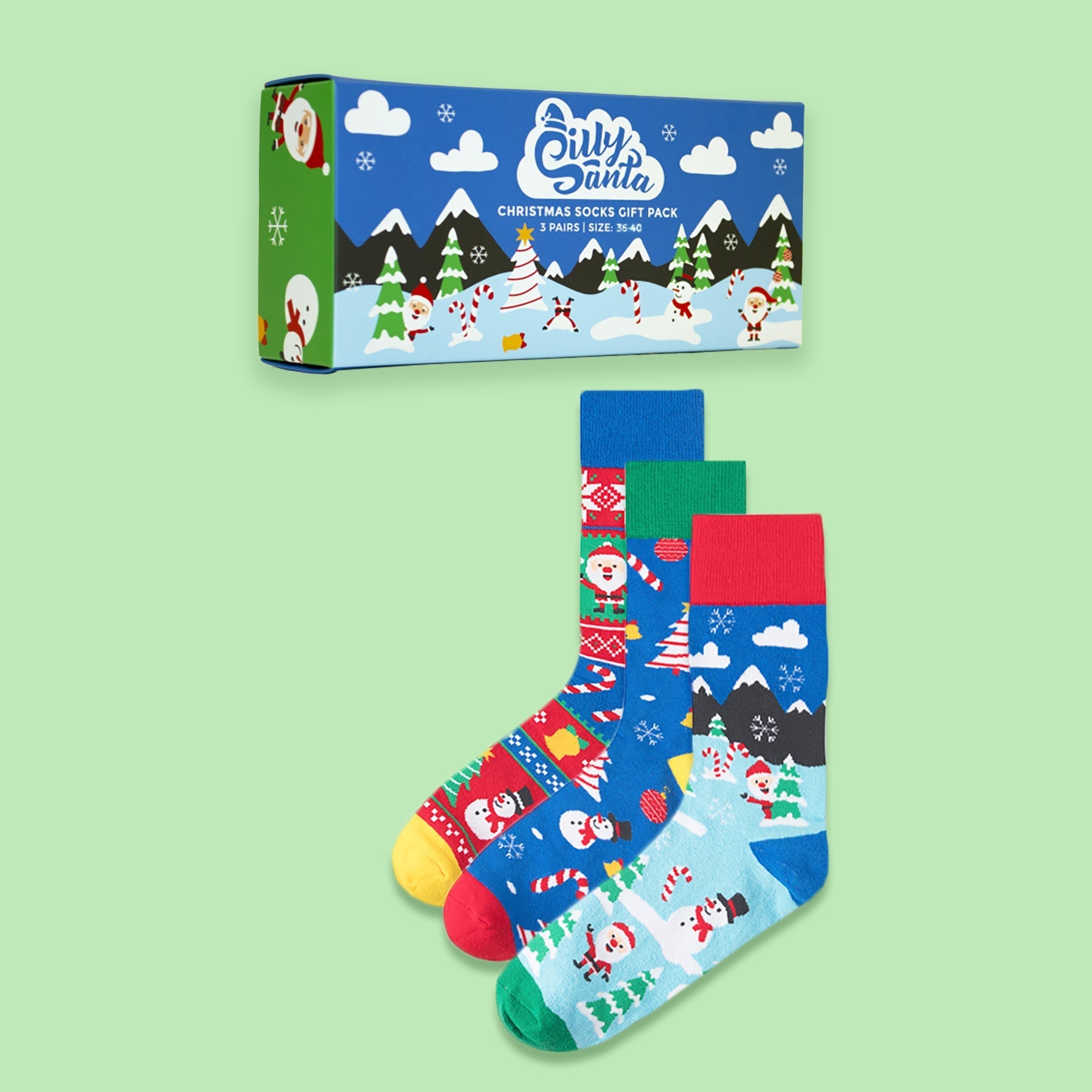 SillySanta julesokker gaveæske 3-pak — adventsgave