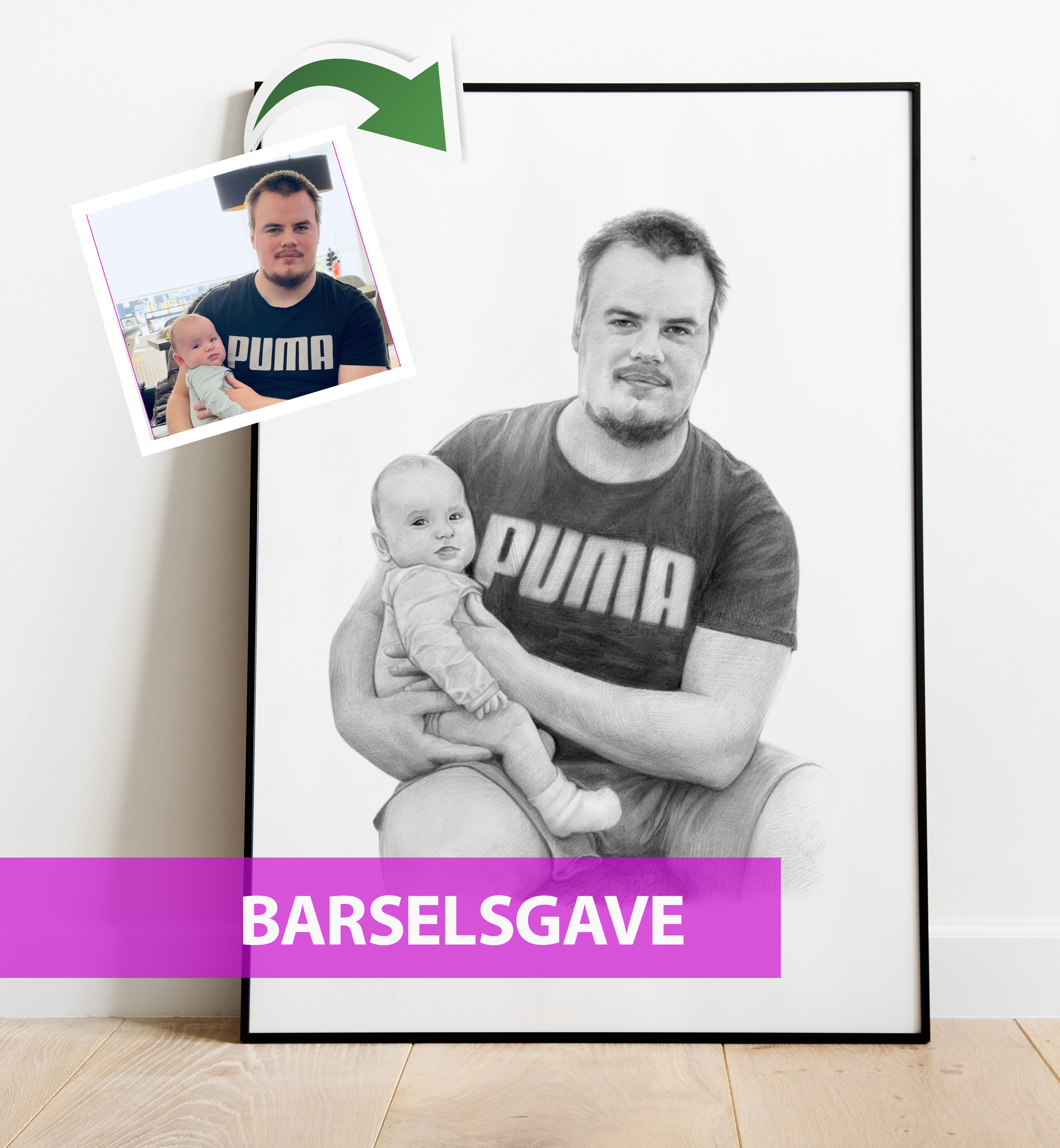 Barselsgave - Portrættegning efter dine fotos — Justkarikatur