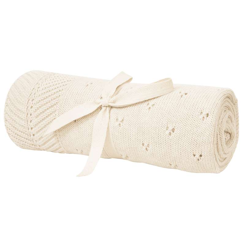 Oh'Naturel Strikket Babytæppe - Økologisk Bomuld - 80x100 cm. - Swan — Mammashop.dk