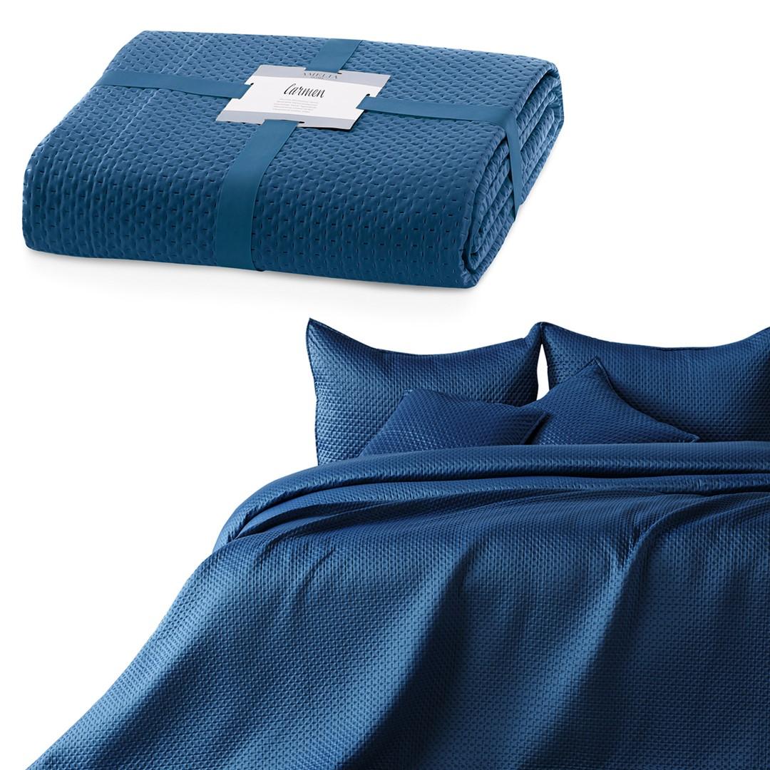 Sengetæppe indigo 260x280 - AmeliaHome CARMEN satin, glat — julegave til svigerforældre