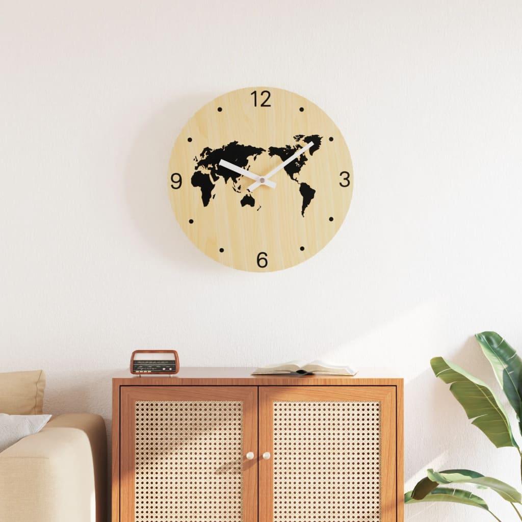 Vægur ø30 cm i konstrueret træ, verdenskort — studentergave fra Boligcenter.dk