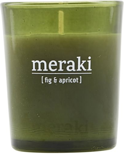 Duftlys Meraki Fig & Apricot - Stearinlys i grønt glas, duft af figen & abrikos, Ø5,5Ã6,7 cm, 12 timers brændetid — likehome.dk