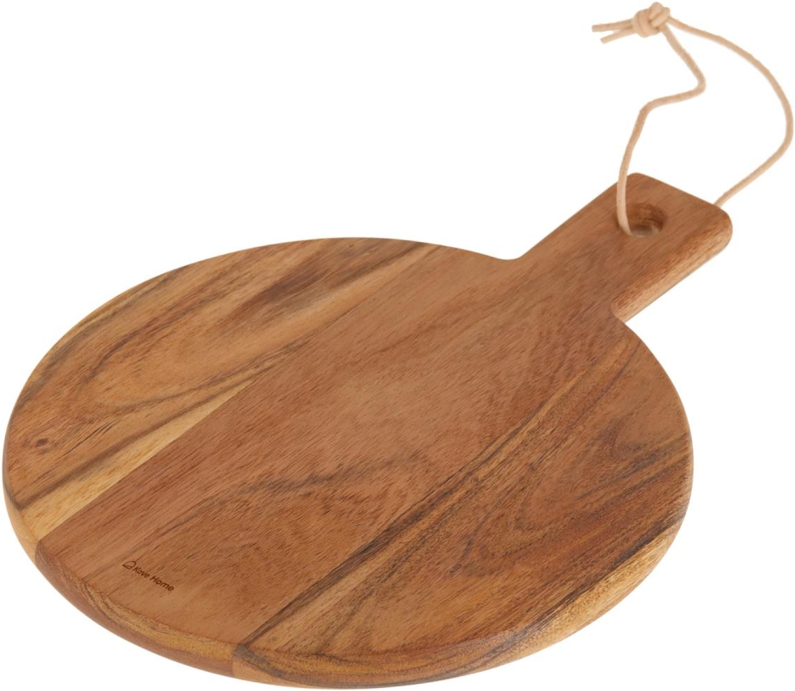 Ostebræt Kave Home Salma 100% akacietræ med læderhåndtag, rustikt serveringsbræt 32 x 25 cm — likehome.dk